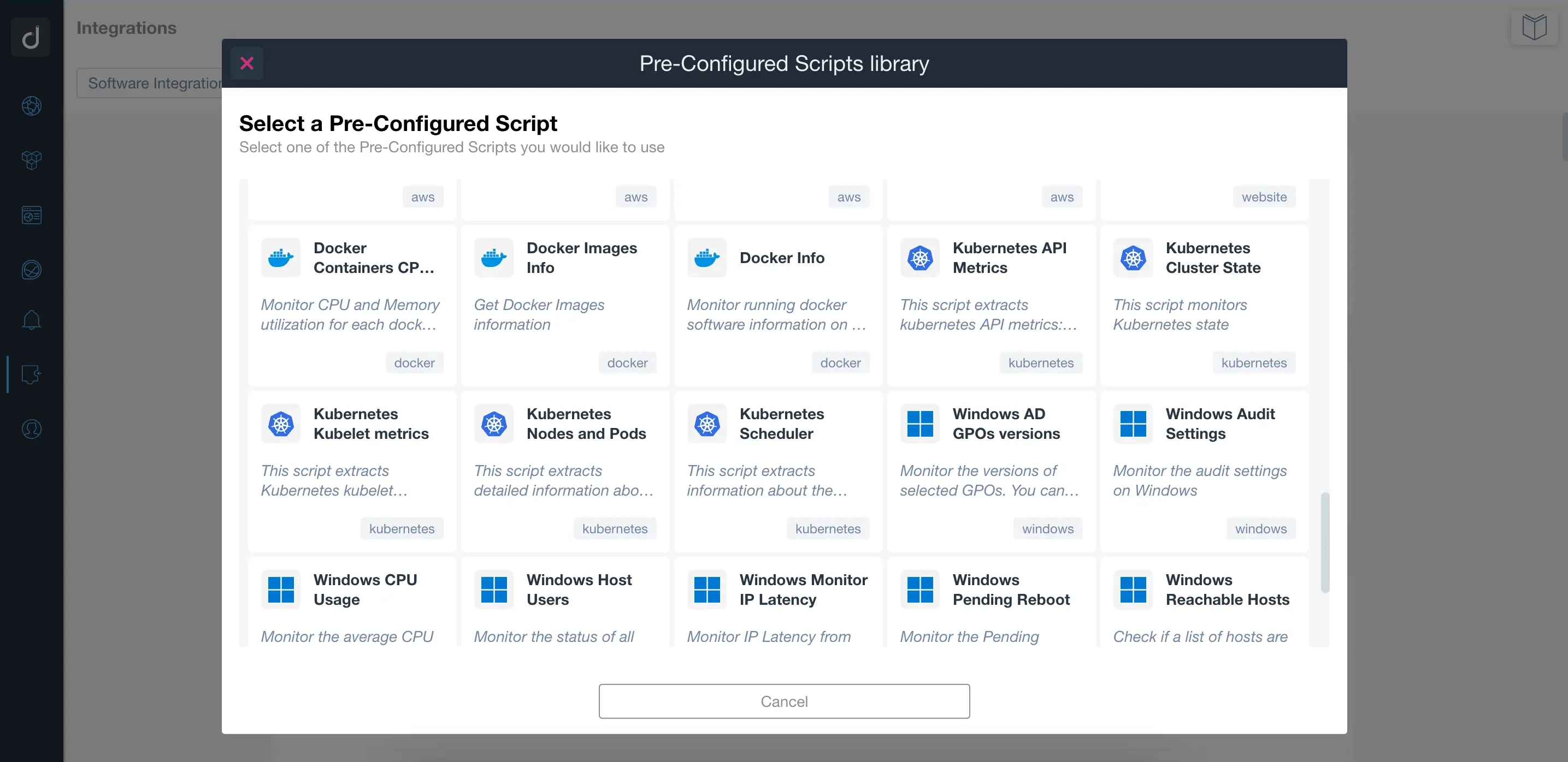 Select a preconfigured script for server monitoring